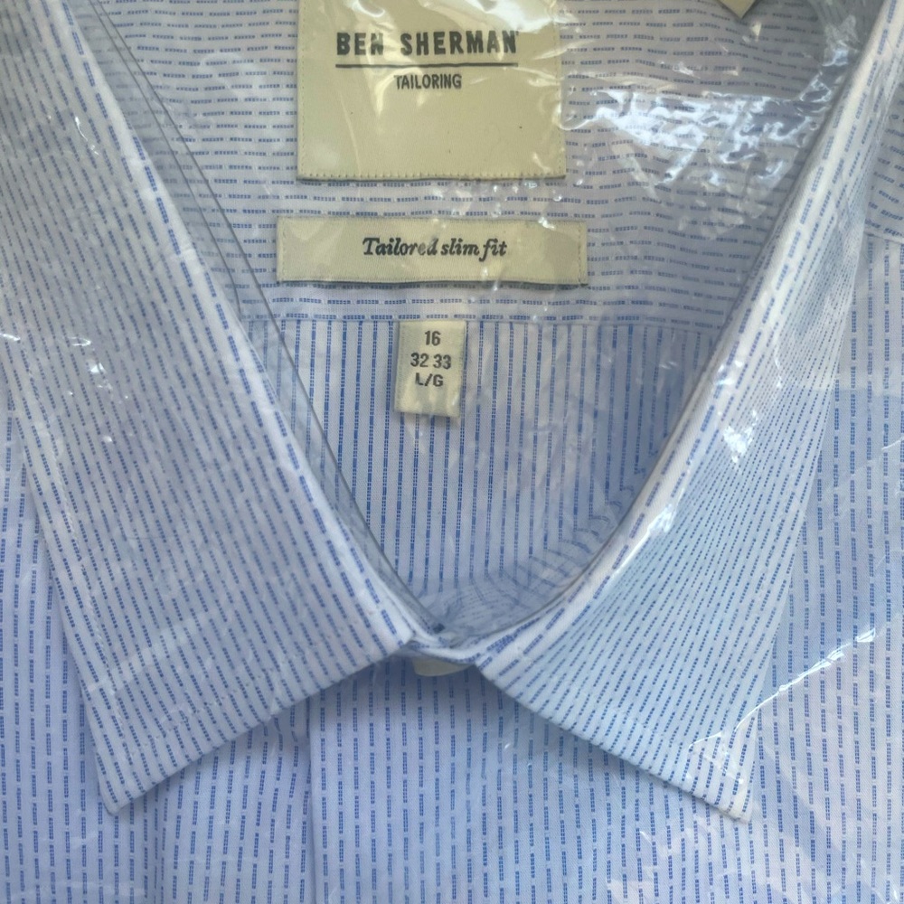 Ben Sherman blue & white striped patterned button-down oxford dress shirt NWT